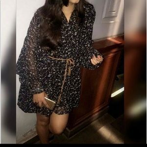 Black floral mini jumpsuit dress